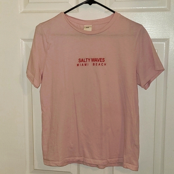 H&M Tops - H&M Juniors Pink Short Sleeve Tshirt Red Salty Waves Miami Beach 100% Cotton Med